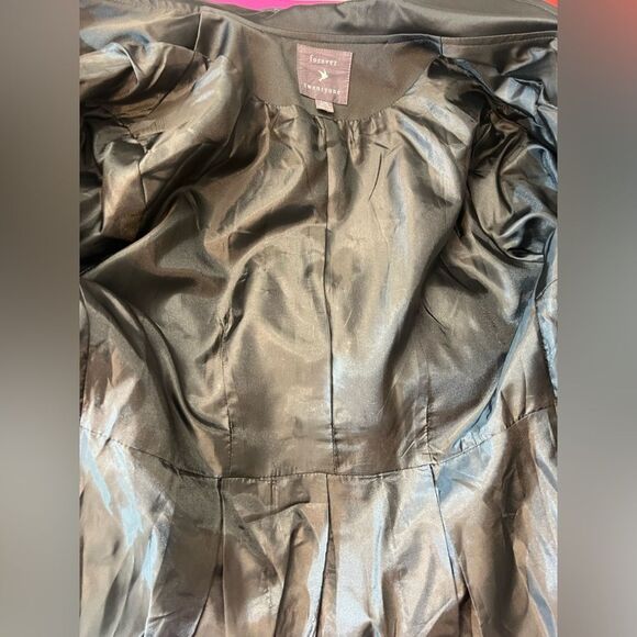 Forever 21 Black Faux Satin Belted White Trim Double-Breasted Trench Jacket Med - Picture 8 of 9